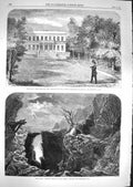 Original Old Antique Print 1867 Tervueren Brussels Empress Charlotte Theatre