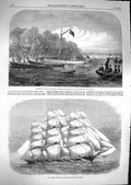Original Old Antique Print 1867 Livingstone Zambesi River Ariel Ship Ocean-Race