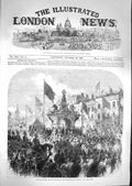 Original Old Antique Print 1867 Opening Dudley Fountain Market Place Victorian