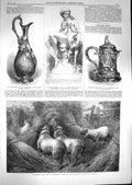 Old Antique Print 1867 Sheep Hay-Stacks Tankard Adderley Jug Wood Nymph 19th