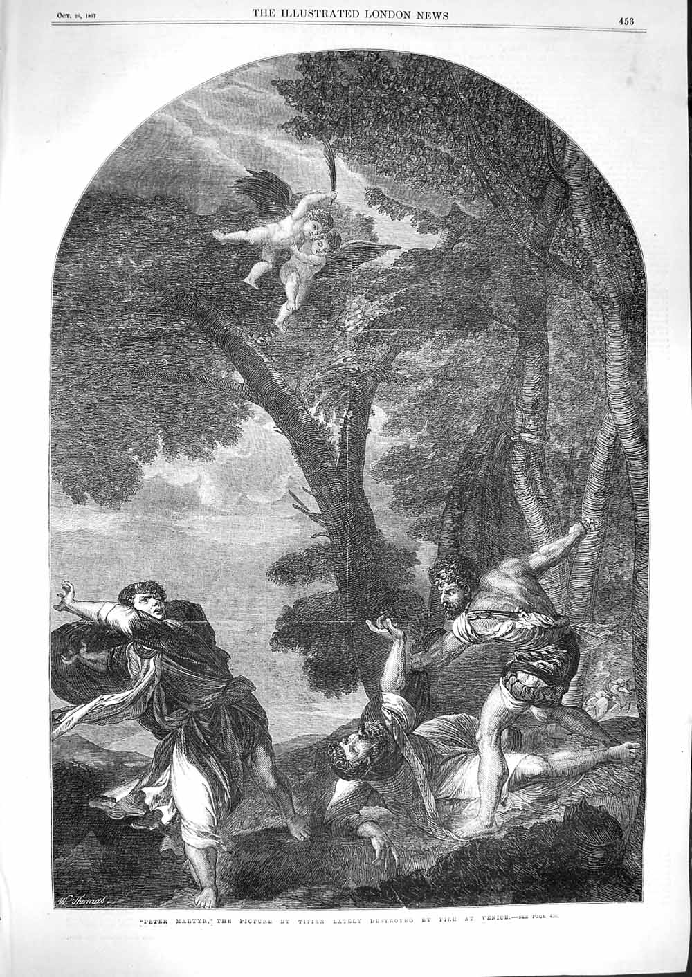 Original Old Antique Print 1867 Peter Martyr Religion Titian Fine Art Victorian