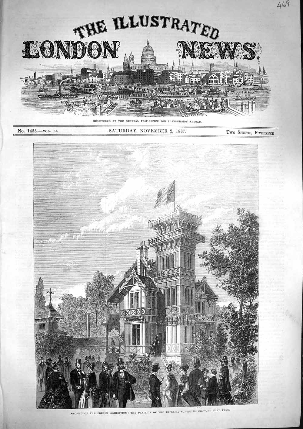 Old Antique Print 1867 French Exhibition Pavilion Imperial Commissioners 19th