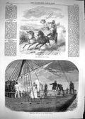 Original Old Antique Print 1867 Mail Cart India For Love Holborn Theatre Ship