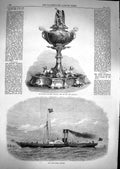 Original Old Antique Print 1867 Steam-Vessel Ship Mystery Centerpiece Regiment