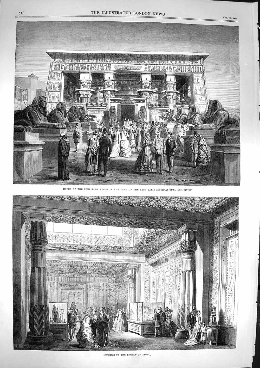 Old Antique Print 1867 Model Temple Edfou Paris International Exhibition 19th