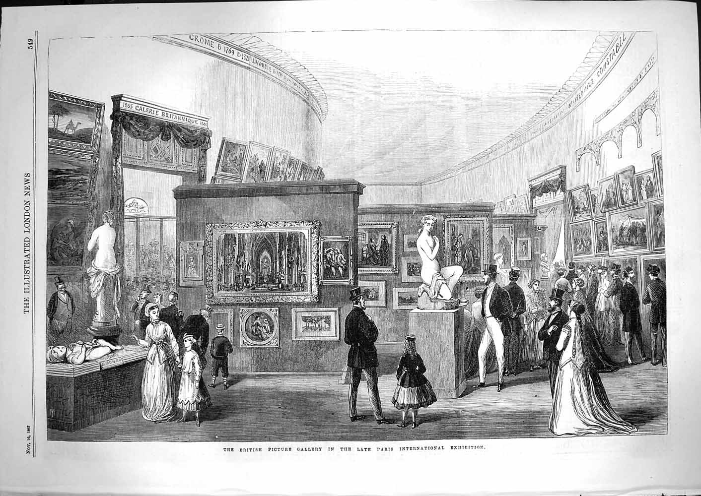 Old Antique Print 1867 British Picture Gallery Paris Exhibition Paintings 19th