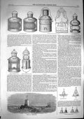 Original Old Antique Print 1867 Wolf Rock Lighthouse Nunn Lights Binnacle Lamp