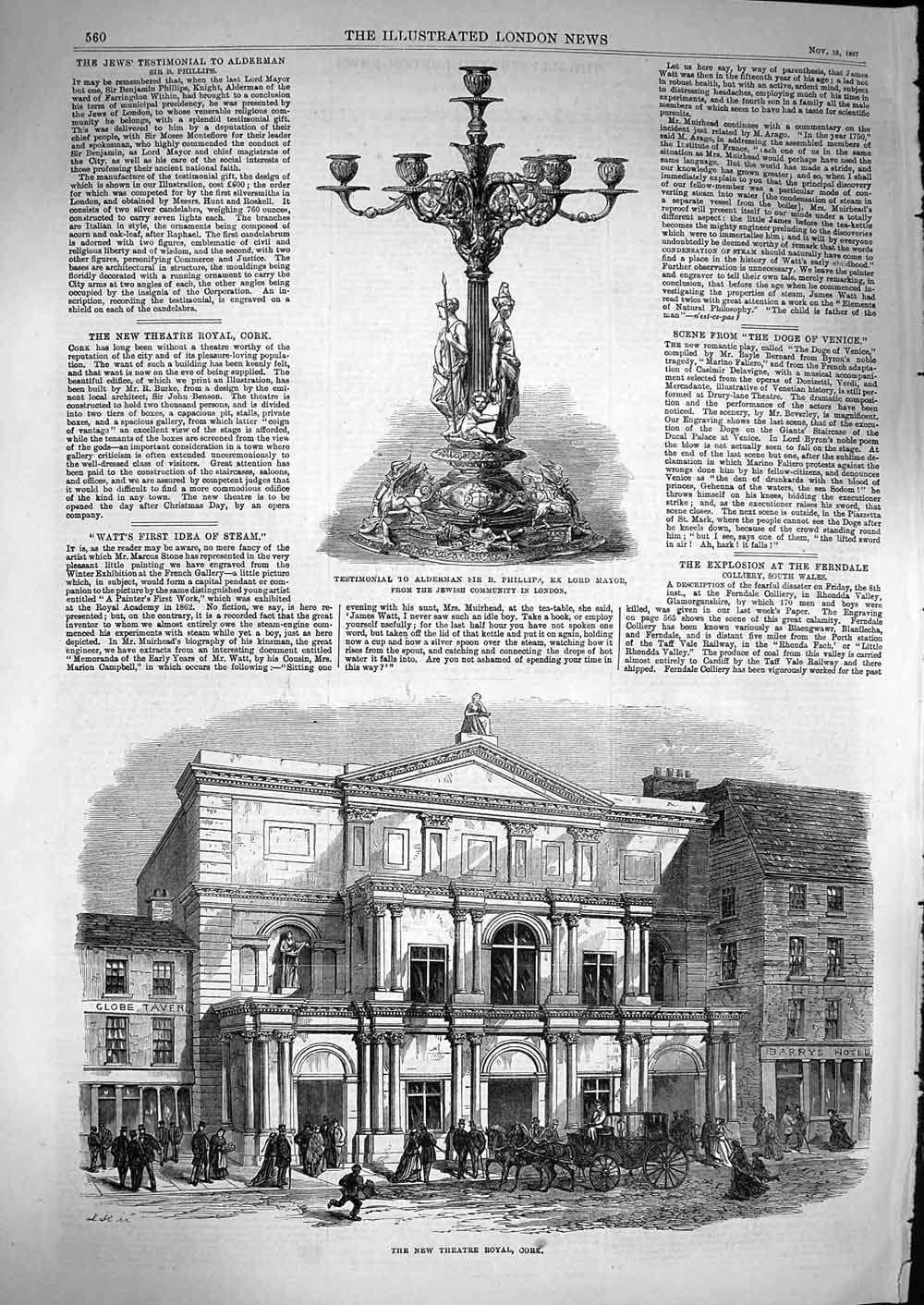 Original Old Antique Print 1867 Alderman Phillips Theatre Royal Cork Ireland