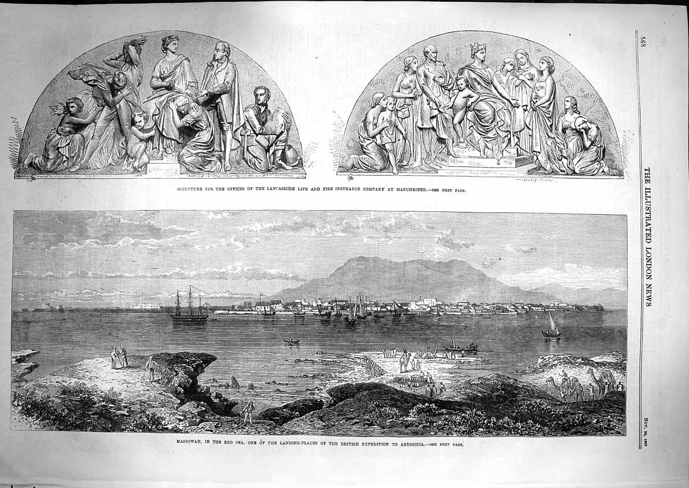 Old Antique Print 1867 Massowah Red Sea Abyssinia Lancashire Manchester 19th