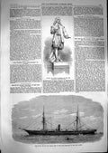 Original Old Antique Print 1867 Statue Andrew Marvell Rhone Ship West Victorian
