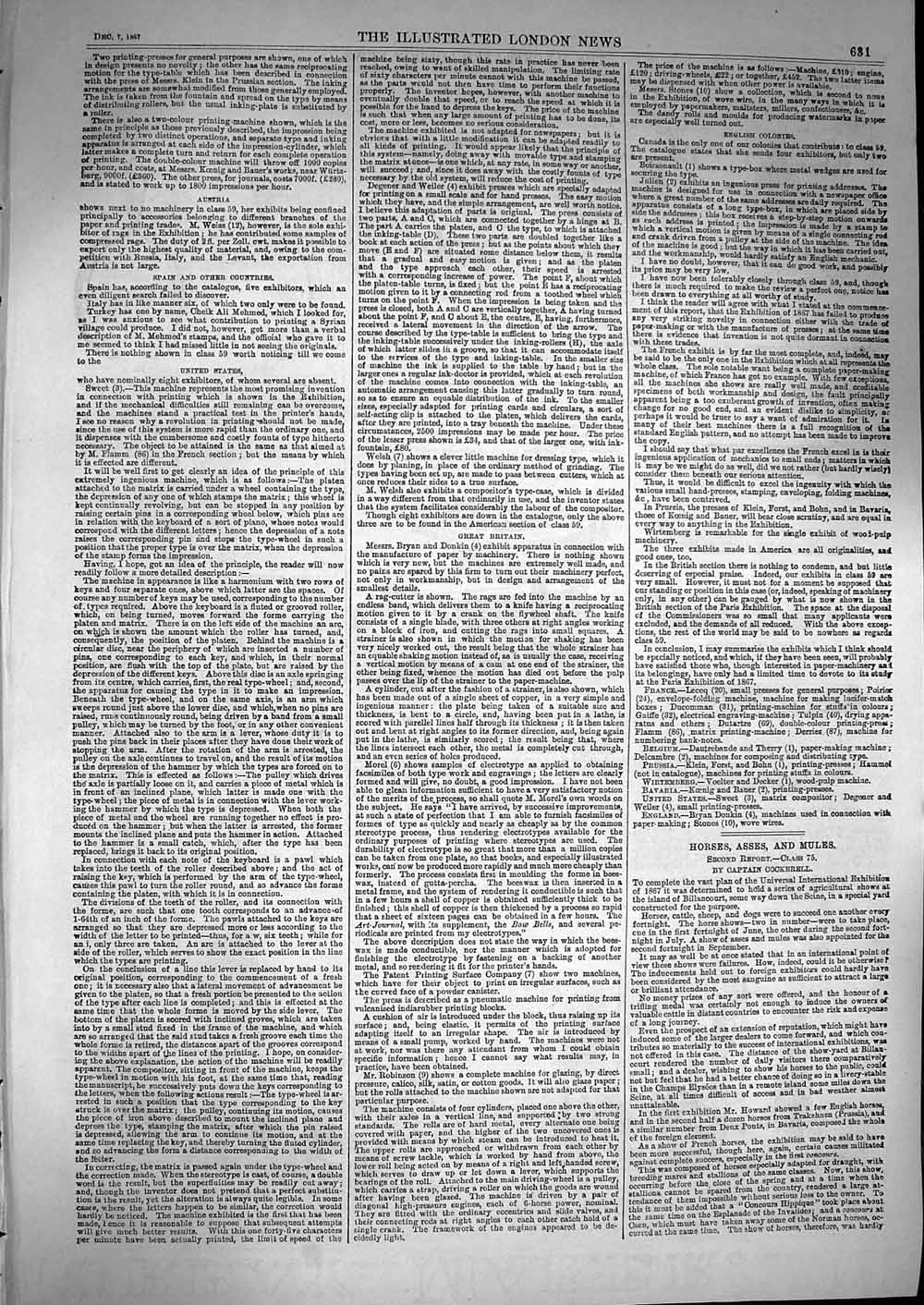 Original Old Antique Print 1867 Wood-Pulp Voeltier Patent Machine Stuart Engine