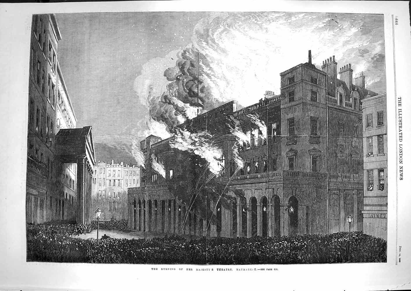 Old Antique Print 1867 Burning Her Majesty'S Theatre Haymarket Fine Art 19th