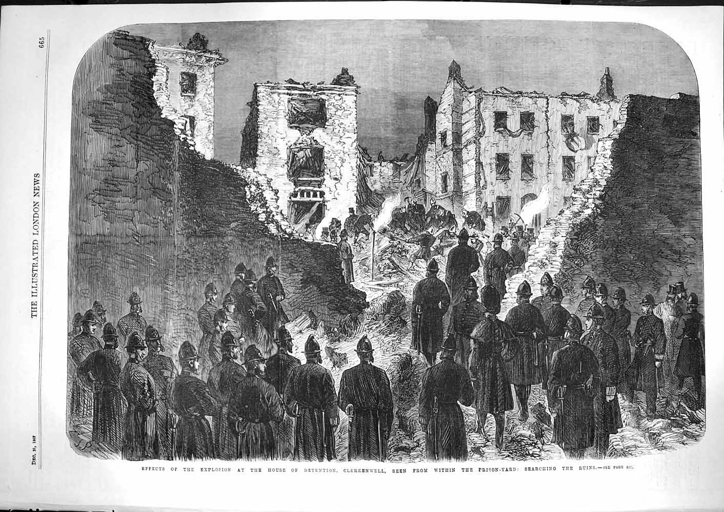 Original Old Antique Print 1867 Explosion House Detention Clerkenwell Pris 19th