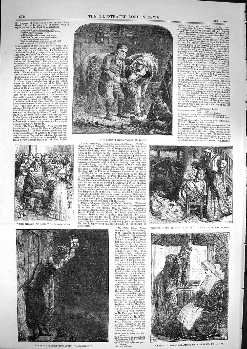Original Old Antique Print 1867 Edina Burns Milton Halloween Buchanan Lucile