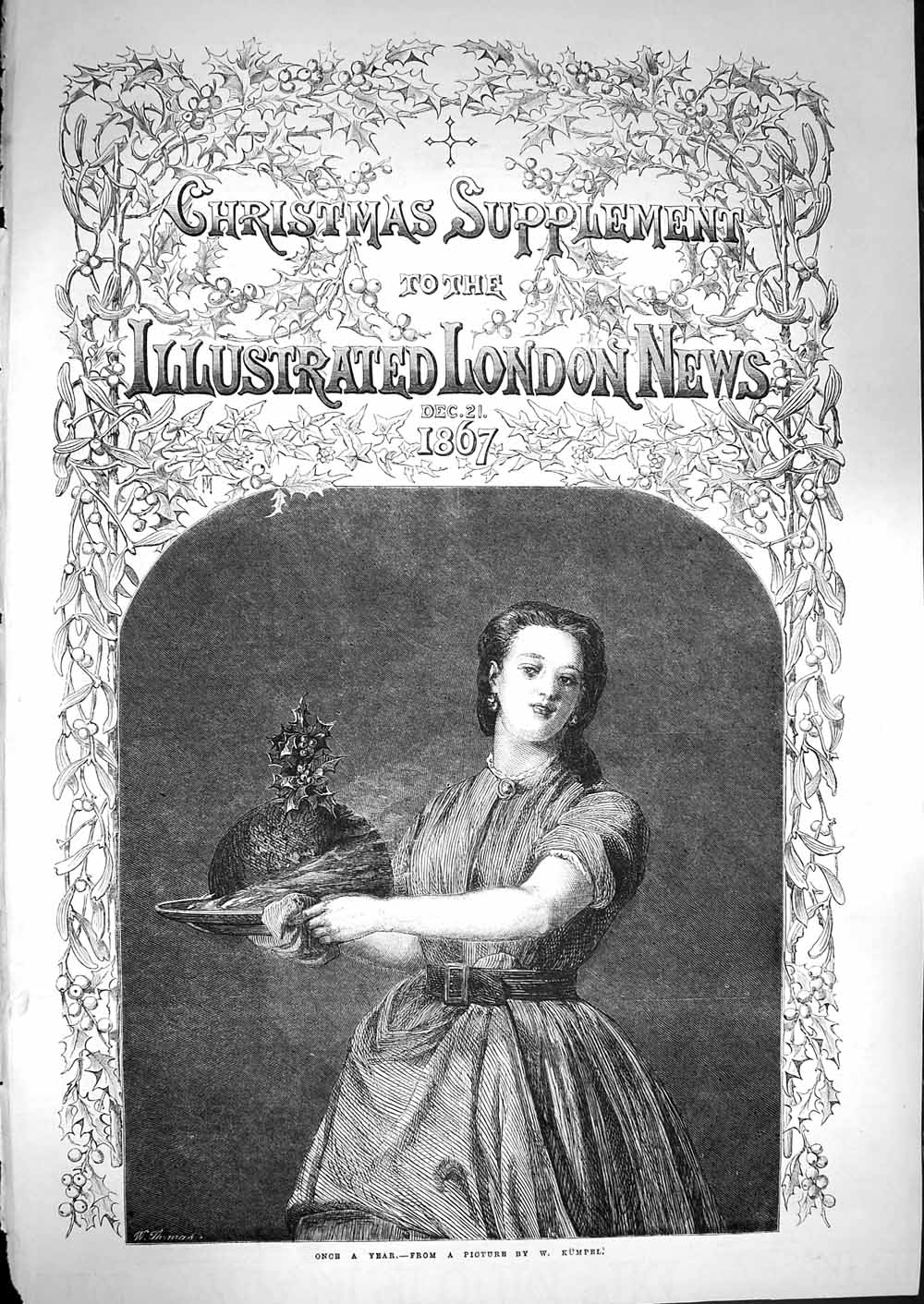 Old Antique Print 1867 Portrait Beautiful Lady Christmas Pudding Kumpel 19th