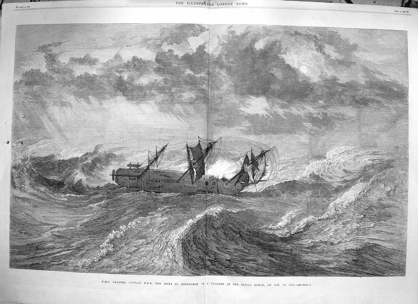 Old Antique Print 1868 H.M.S. Galatea Ship Captain Duke Edinburgh Indian 0 19th