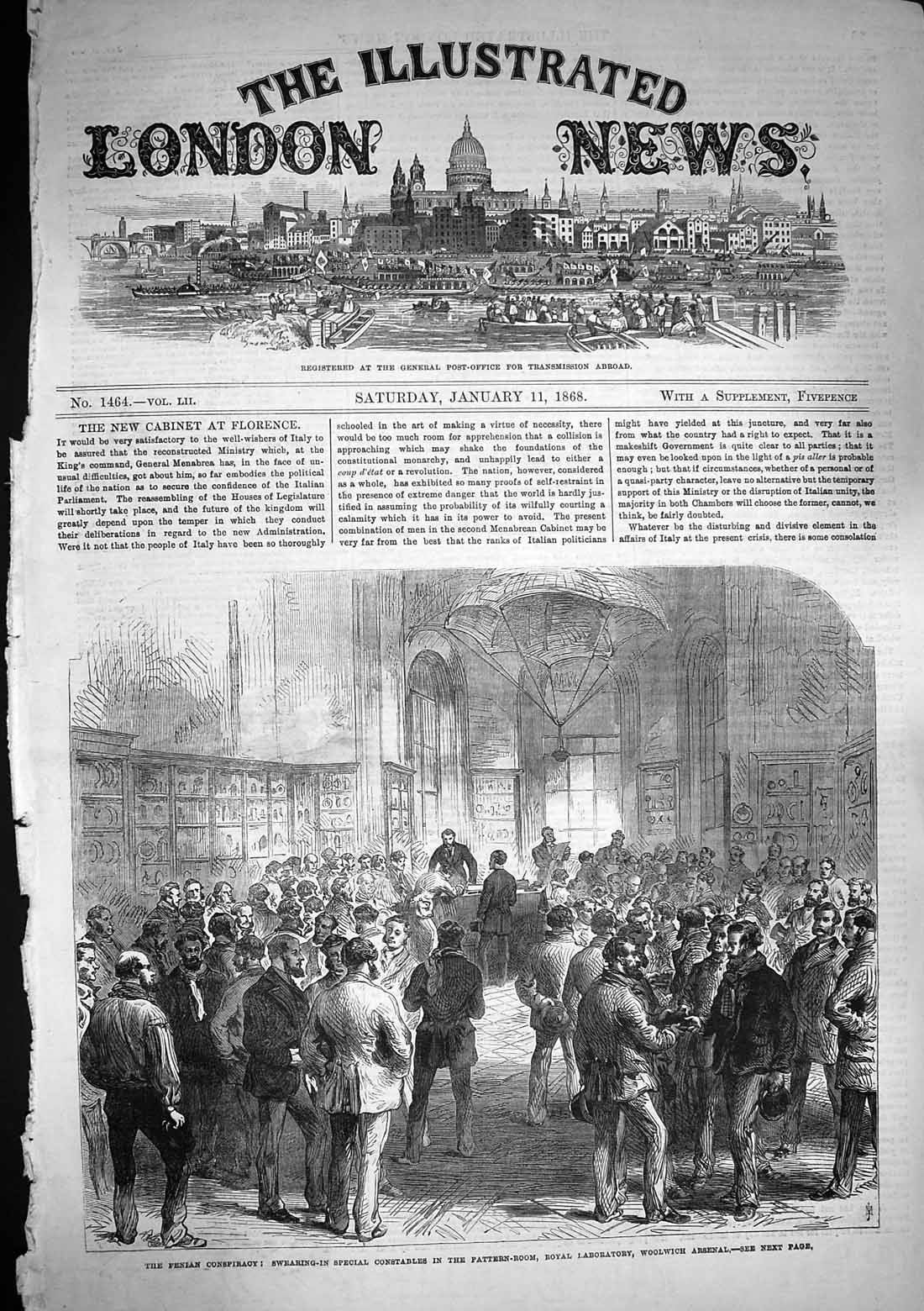 Original Old Antique Print 1868 Fenian Conspiracy Pattern-Room Woolwich Arsenal