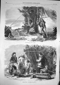 Original Old Antique Print 1868 Winter Sport Canada Moose Hunting Sport 19th