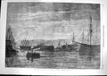 Original Old Antique Print 1868 Fenian Alarm Night Guard Plymouth Harbour Ships