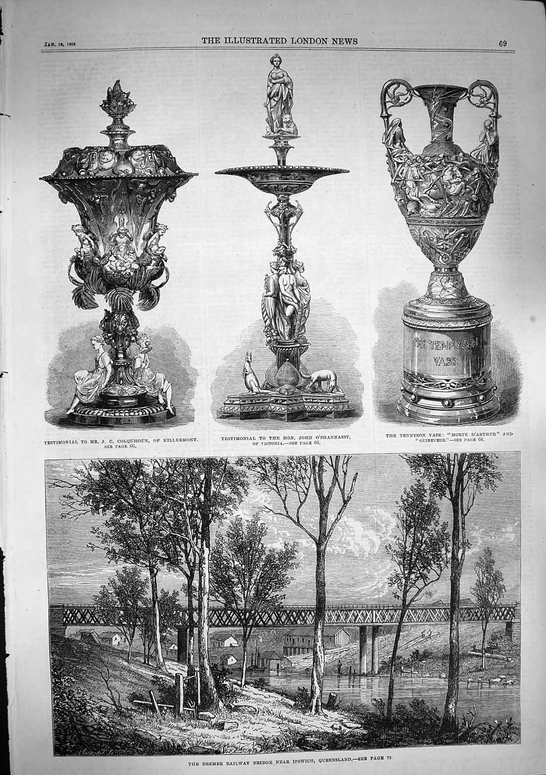 Original Old Antique Print 1868 Bremer Railway Ipswich Queensland Testimonial