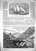 Old Antique Print 1868 Newspaper Press Boat Adelaide Inca'S Bridge Pass 19th