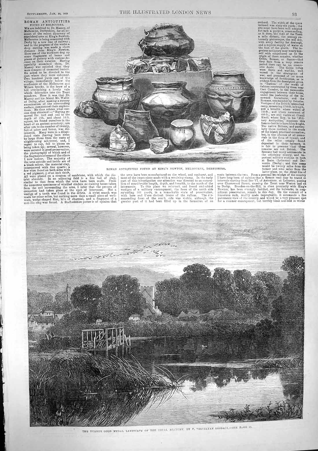 Old Antique Print 1868 Roman Antiquities King'S Newton Melbourne Turner 19th