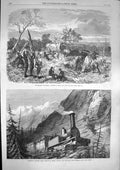 Original Old Antique Print 1868 Africa Cattle Waggons Mont Cenis Railway Train