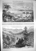 Original Old Antique Print 1868 Bay Samana Domingo Abyssinian Table-Land Rayry