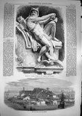 Original Old Antique Print 1868 Statue Gaulish Warrior Antwerp Dry Dock Janeiro