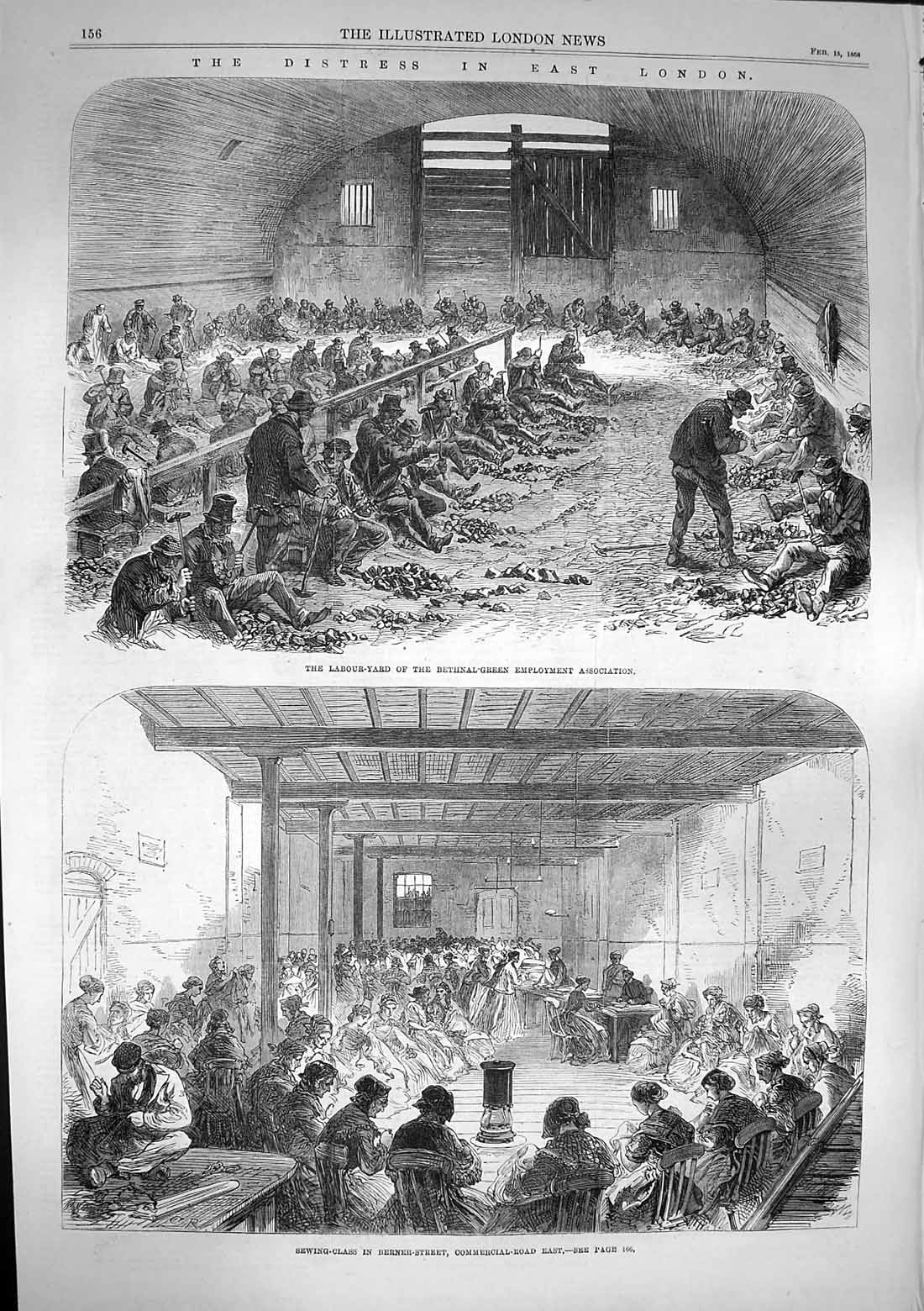 Original Old Antique Print 1868 Labour Bethnal Green Sewing Berner Victorian