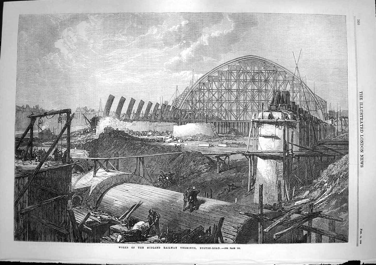 Old Antique Print 1868 Works Midland Railway Terminus Euston-Road London 19th