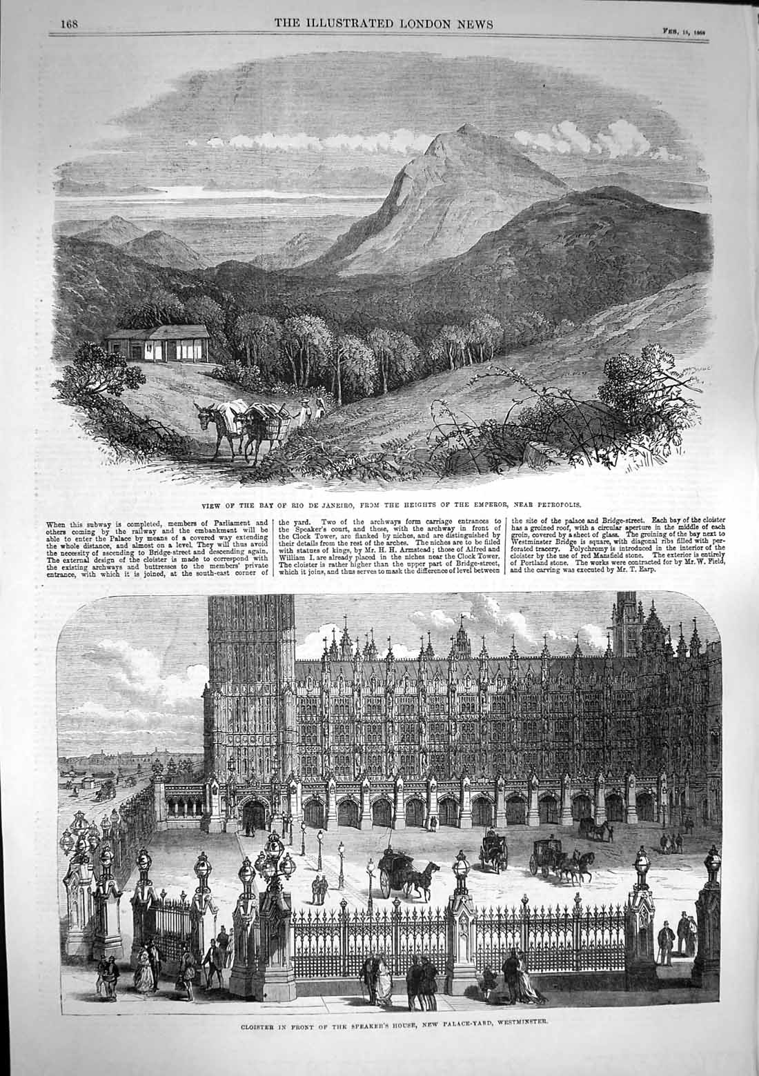 Old Antique Print 1868 Rio Janeiro Petropolis Speakers House Westminster 19th
