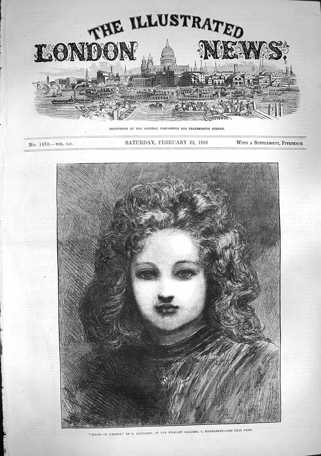 Original Old Antique Print 1868 Portrait Young St. George Haymarket Victorian