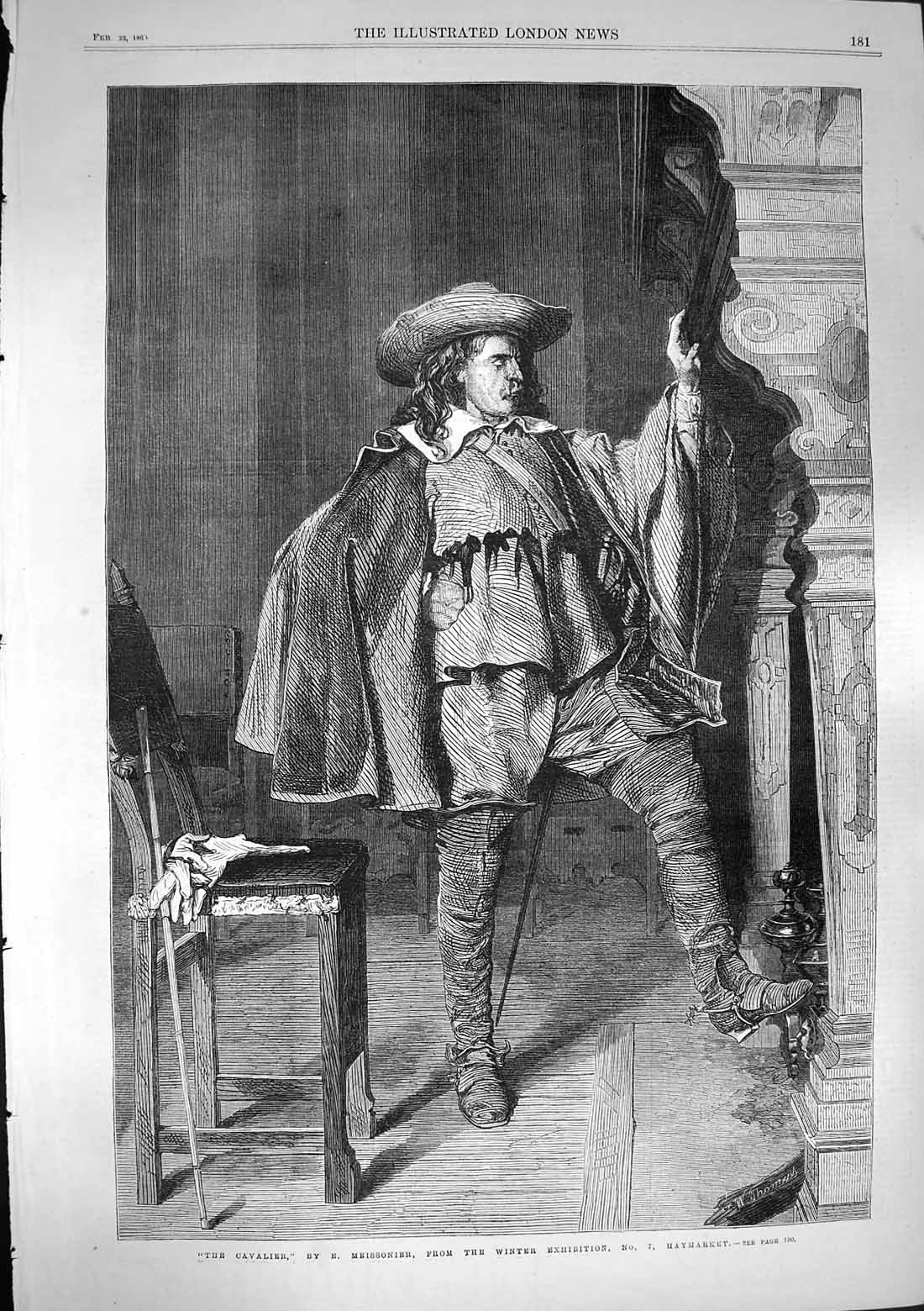Original Old Antique Print 1868 The Cavalier Man Costume Haymarket Victorian