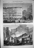 Old Antique Print 1868 Fire Chicago Lake Street Buildings Ruins Fine Art 19th