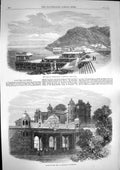 Old Antique Print 1868 Lake Kankrowlee Meywar India Palace Rana Oodeypore 19th