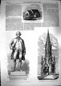 Old Antique Print 1868 English Church Orange Africa Statue Burke Fountain 19th