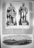 Original Old Antique Print 1868 Statue King Westminster Port Hiogo Nada Japan