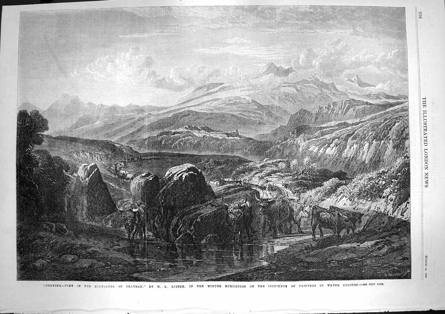 Old Antique Print 1868 Morning View Highlands Braemar Scotland Mountains 19th
