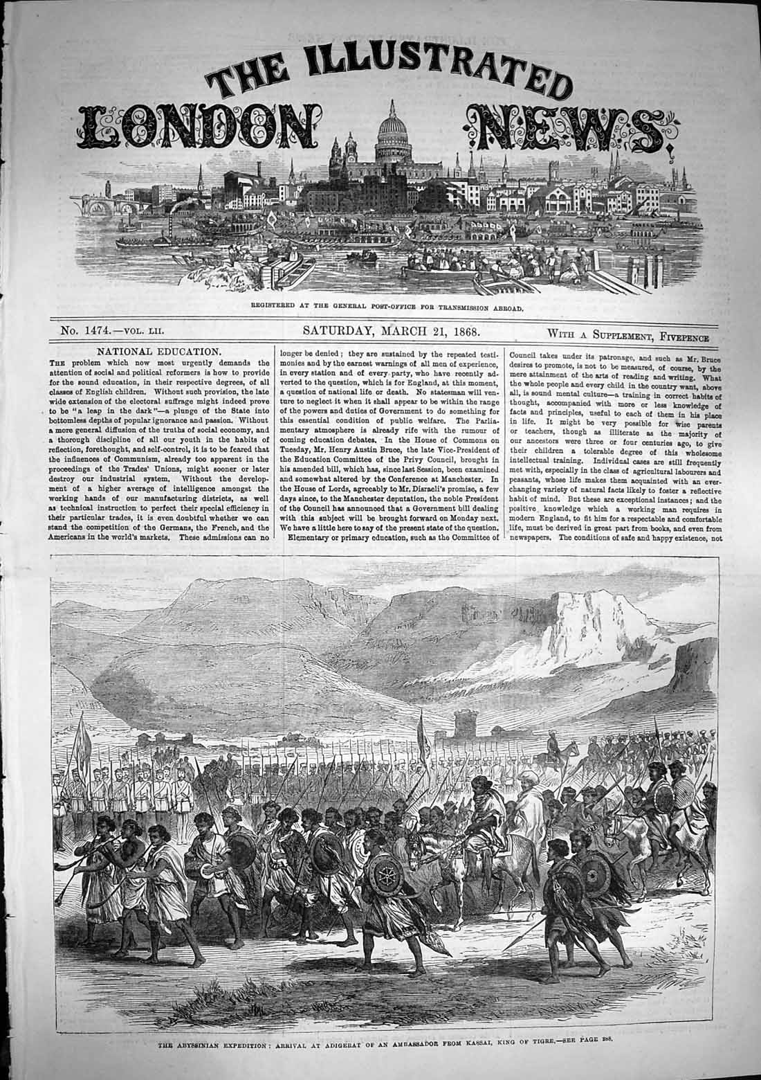 Original Old Antique Print 1868 Abyssinia Arrival Adigerat Kassal King Tigre