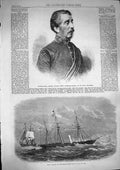 Old Antique Print 1868 Major-General Edward Frome Ship Vigilant Red Sea 19th