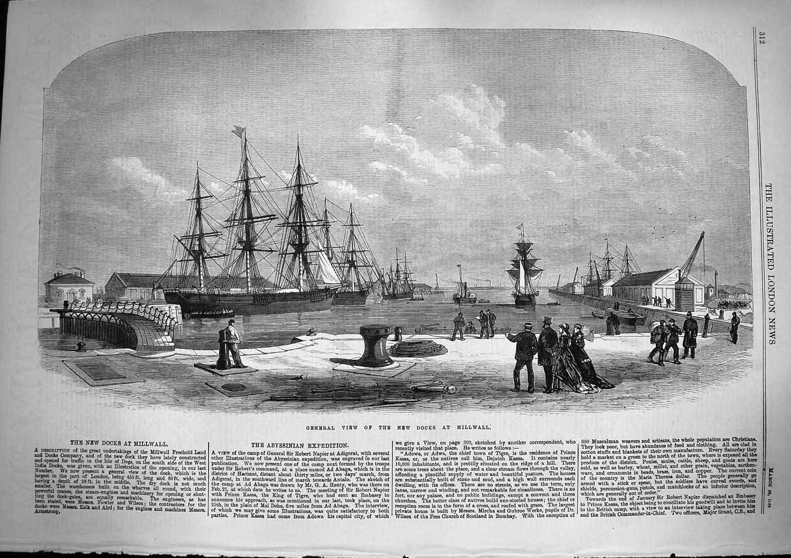 Original Old Antique Print 1868 General View New Docks Millwall Ships Victorian