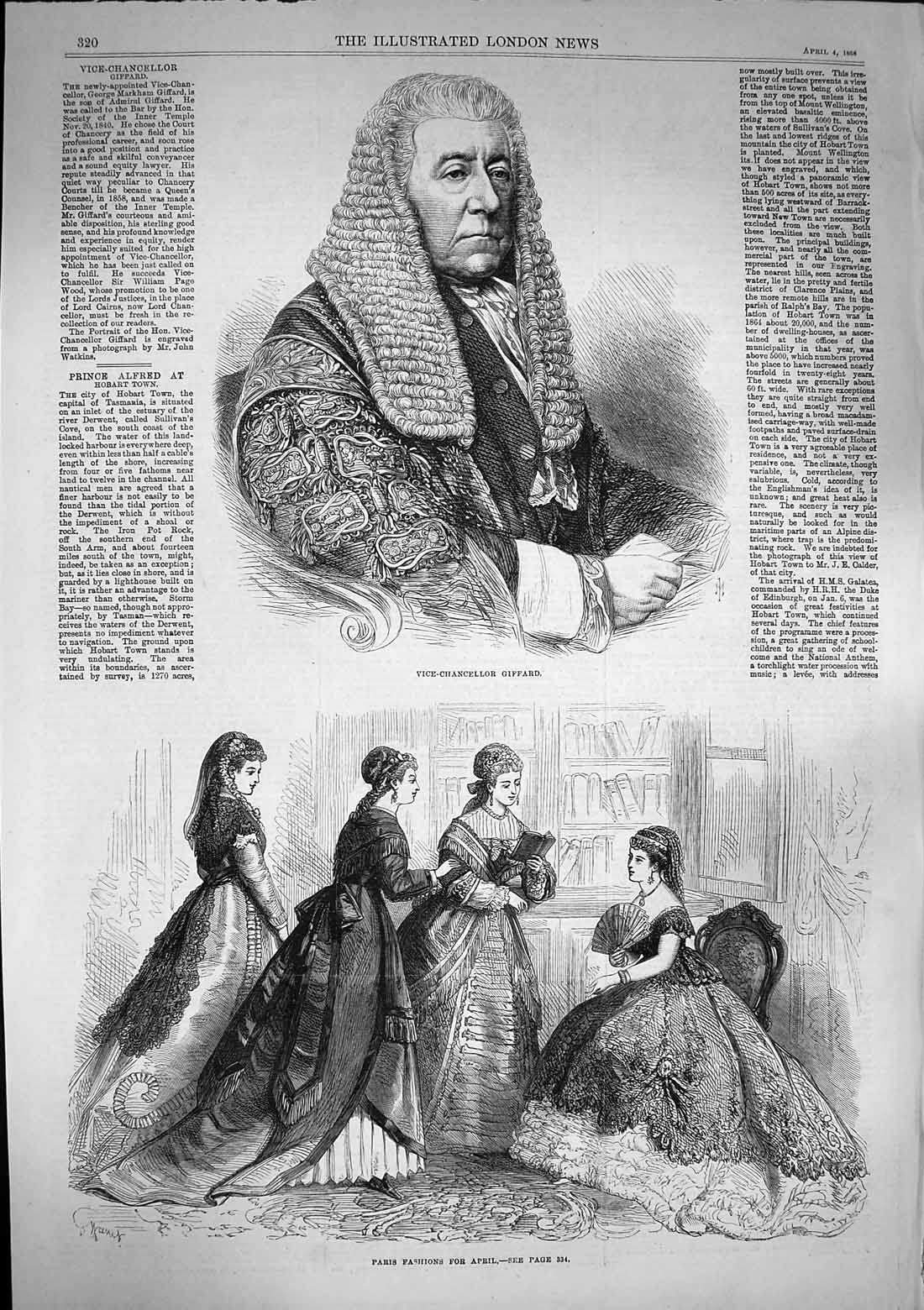 Original Old Antique Print 1868 Vice-Chancellor Giffard Portrait Paris Fashion