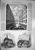 Original Old Antique Print 1868 Indian Store Belvedere Lambeth Church Tunbridge