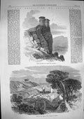 Original Old Antique Print 1868 Castle Wahiz Abaga Abyssinia Greek Church 19th