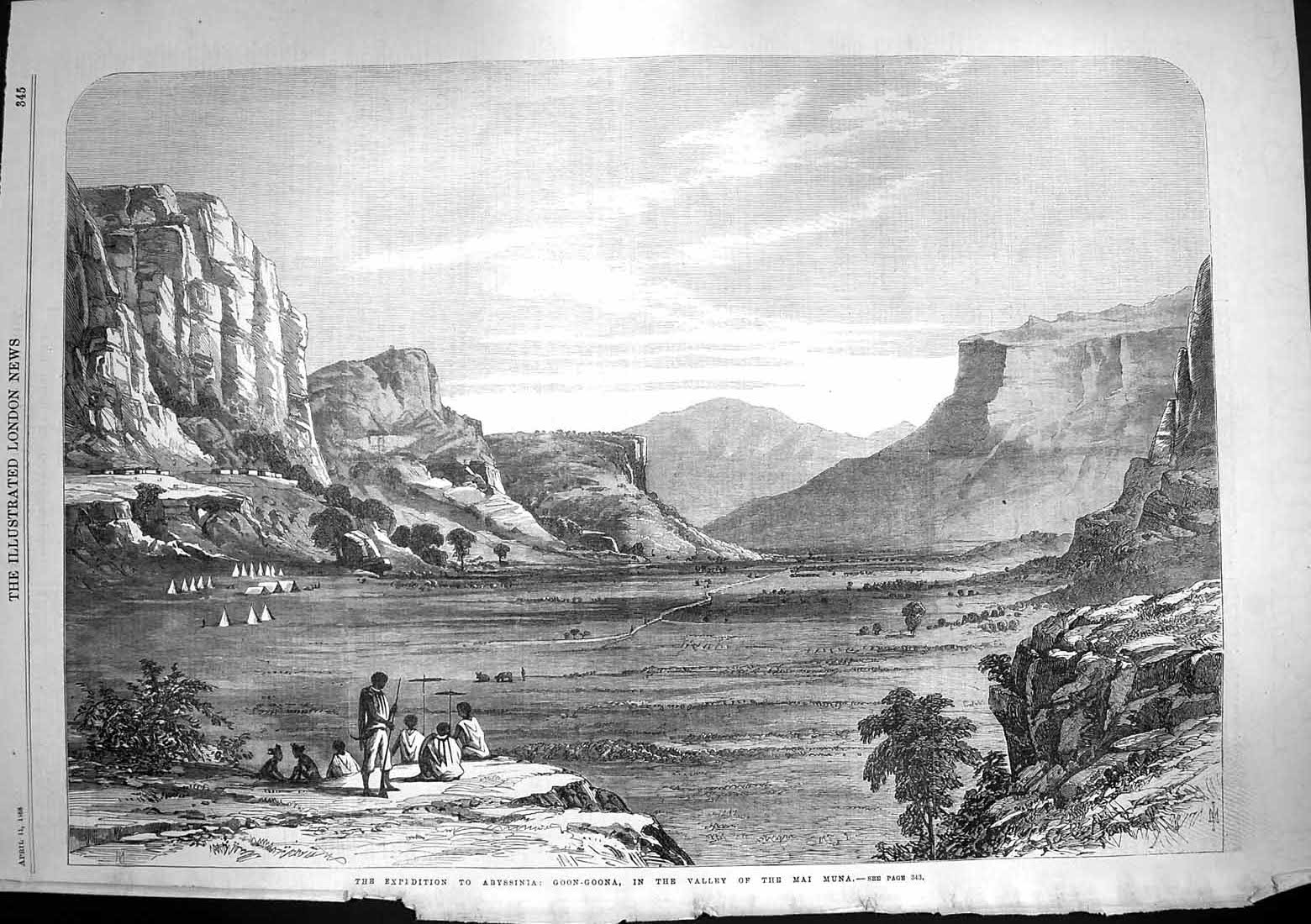Original Old Antique Print 1868 Expedition Abyssinia Goon-Goona Valley Mai Muna