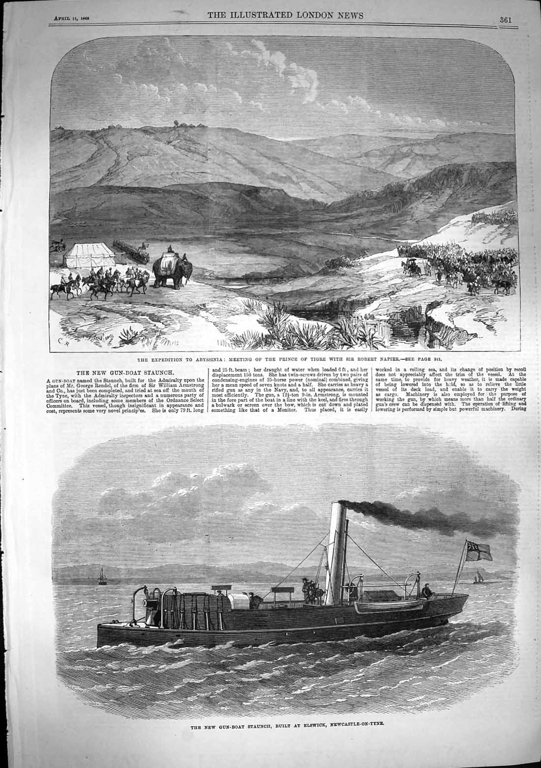 Old Antique Print 1868 Abyssinia Prince Tigre Robert Napier Ship Elswick 19th