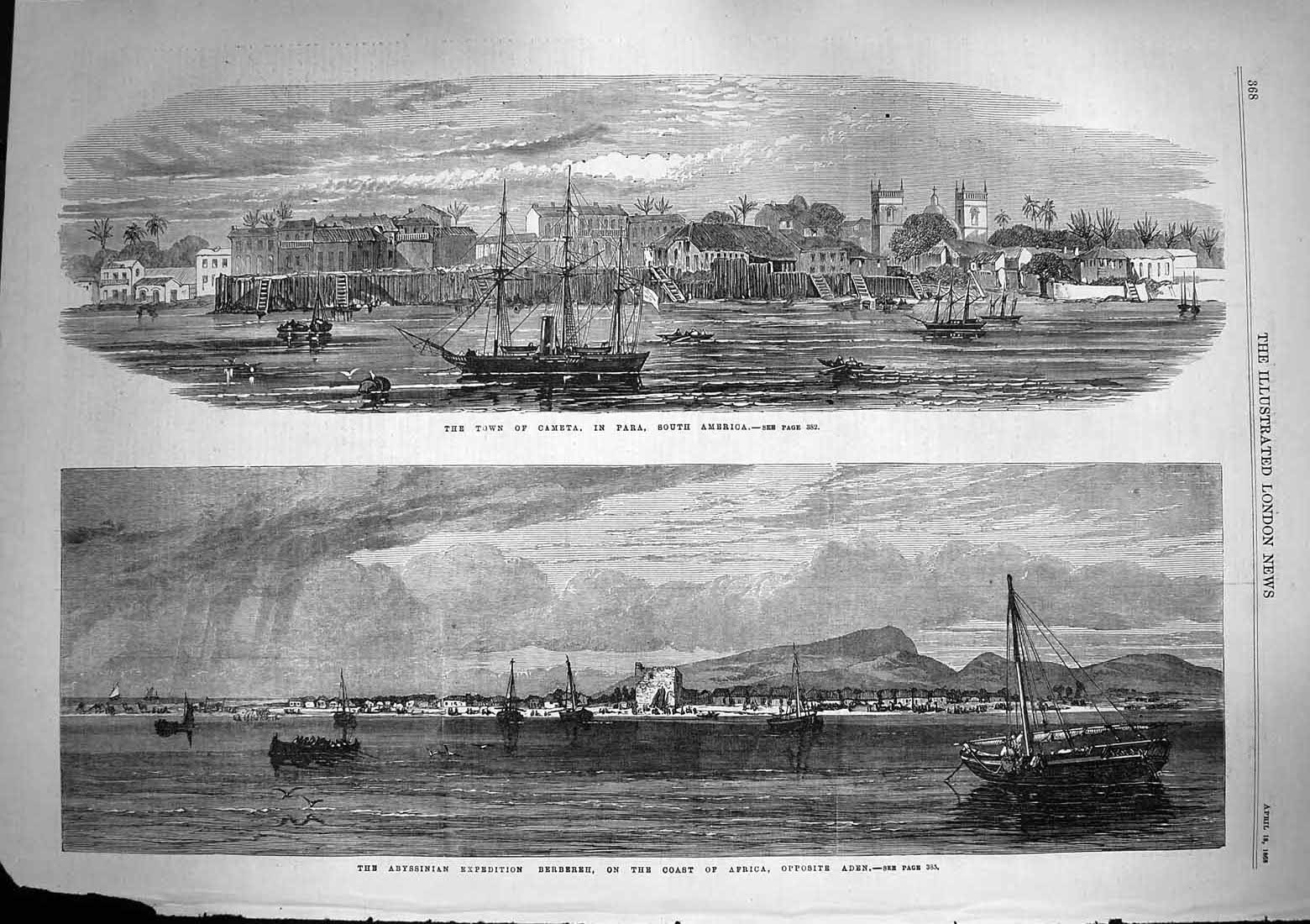 Old Antique Print 1868 Town Cameta Para South Africa Abyssinia Berbereh 19th