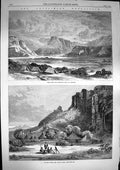 Original Old Antique Print 1868 Abyssinia Post Adigerat Village Antalo Amba