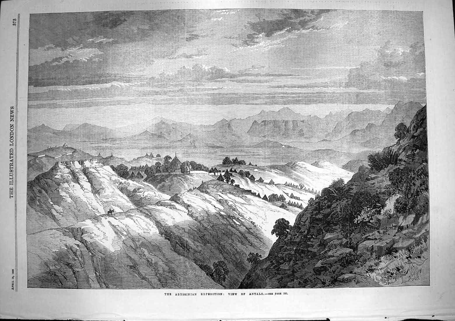 Original Old Antique Print 1868 Abyssinia Expedition View Antalo Mountains 19th